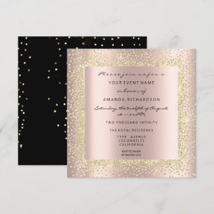 Minimal Champaigne Gold Black Confetti Rose Blush Invitation