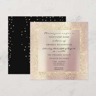 Minimal Champaigne Gold Black Confetti Rose Blush Invitation