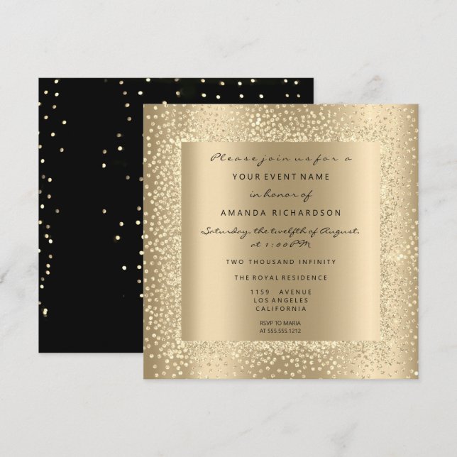 Minimal Champaigne Gold Black Confetti Sepia Glam Invitation (Front/Back)