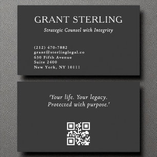 Minimal Charcoal Grey White Legal QR Code Business Card