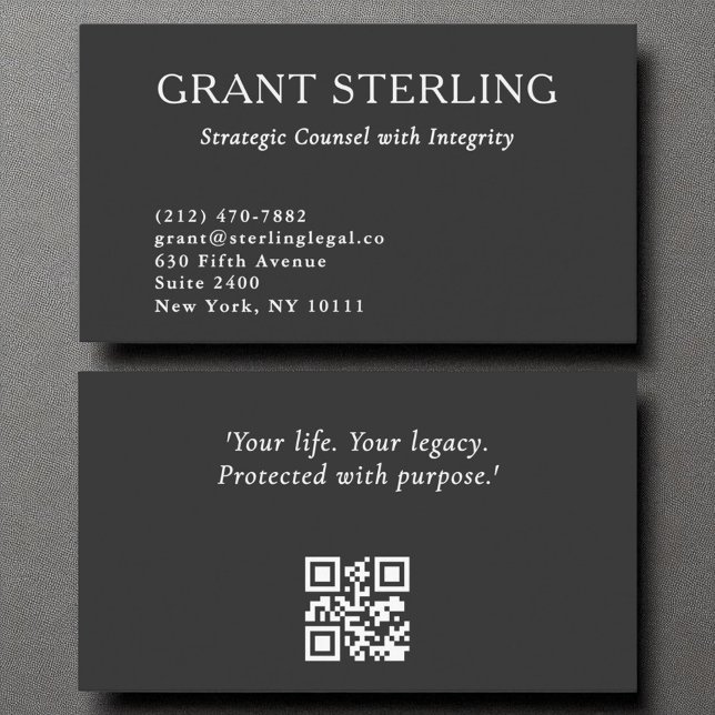 Minimal Charcoal Grey White Legal QR Code  Business Card (Creator Uploaded)