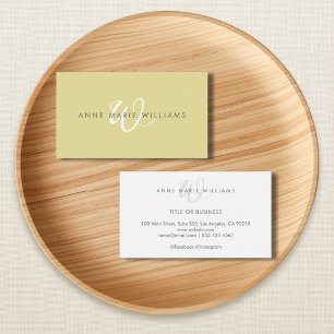 Minimal Chartreuse White Script Monogram Business Card