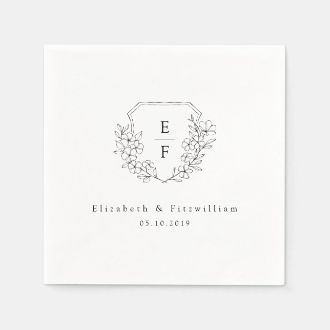 Minimal Cherry Blossom Monogram Crest Wedding Napkin (Front)