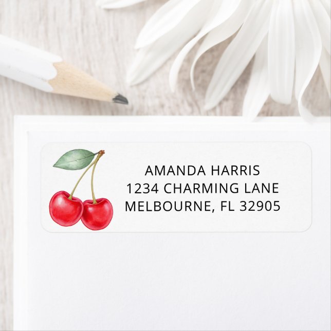 Minimal Cherry on Top Baby Shower Address Label (Insitu)