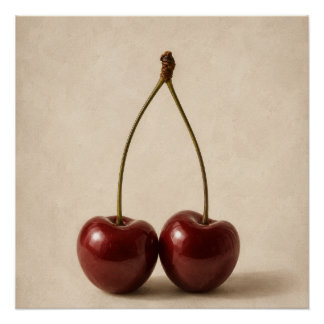 Minimal Cherry Wall Art | Neutral Coquette Poster