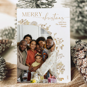 Minimal Chic 1 Photo Arch Gold White Christmas  Holiday Card