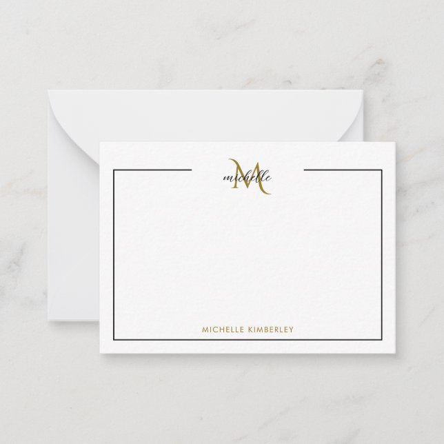 Minimal Chic Black and Gold Monogram Card (Front)