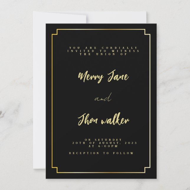 Minimal & Chic Black and Golden Wedding Invitation (Front)