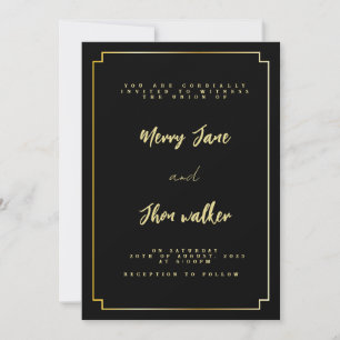 Minimal & Chic Black and Golden Wedding Invitation