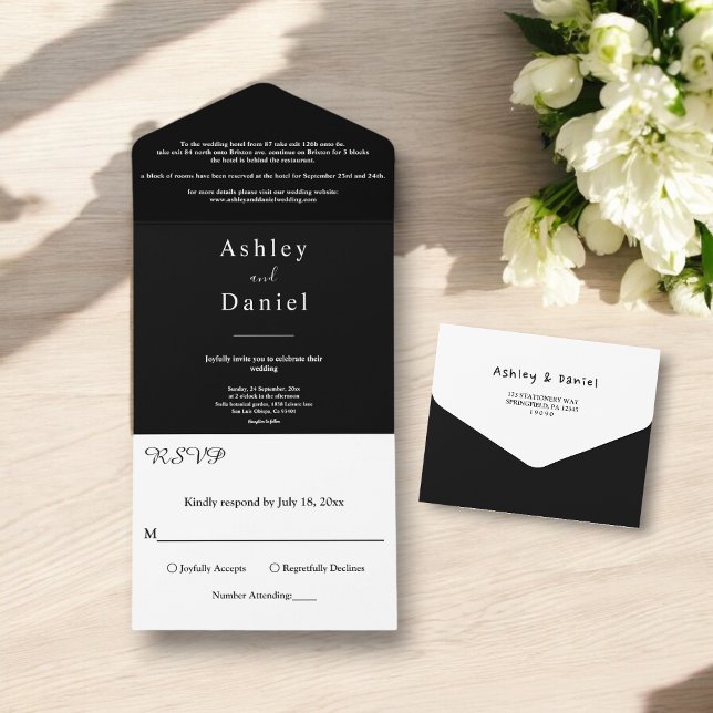Minimal Chic Black And White Formal Wedding All In One Invitation (Creator Uploaded)