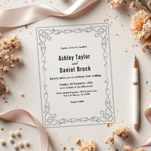 Minimal Chic Black And White Modern Floral Wedding Acrylic Invitations