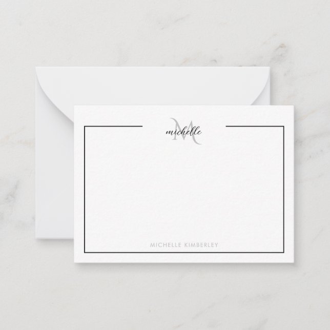 Minimal Chic Black and White Monogram Card (Front)