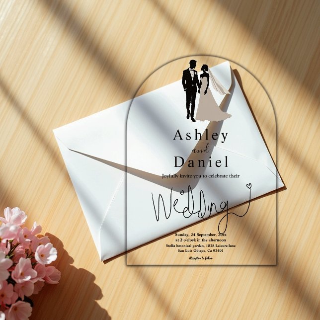 Minimal Chic Black And White Romantic Arch Wedding Acrylic Invitations (Creator Uploaded)