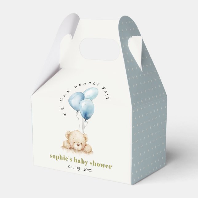 Minimal Chic Blue Bearly Wait Balloon Baby Shower Favor Box (Front Side)