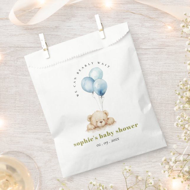 Minimal Chic Blue Bearly Wait Balloon Baby Shower Favour Bag (Clipped)