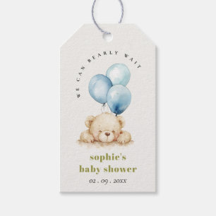 Minimal Chic Blue Bearly Wait Balloon Baby Shower Gift Tags