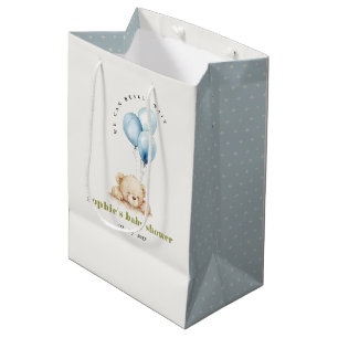 Minimal Chic Blue Bearly Wait Balloon Baby Shower Medium Gift Bag