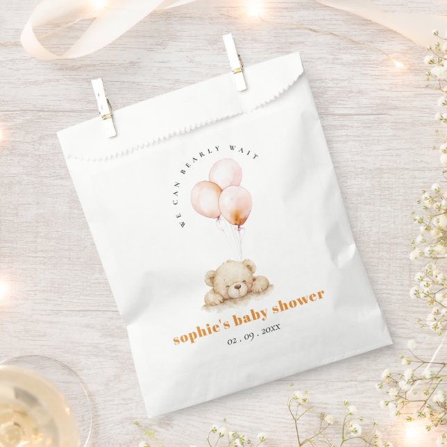 Minimal Chic Blush Bearly Wait Balloon Baby Shower Favour Bag (Clipped)