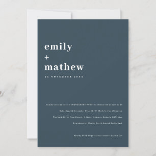 Minimal Chic Bold Navy Blue Typography Engagement Invitation