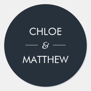 Minimal Chic Dark Blue Wedding Custom Classic Round Sticker