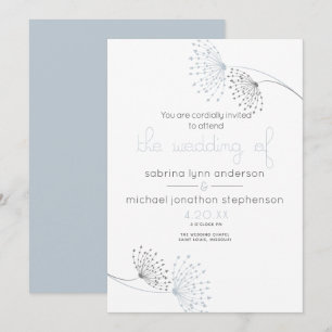 Minimal Chic Dusty Blue and Charcoal  Flowers Invitation