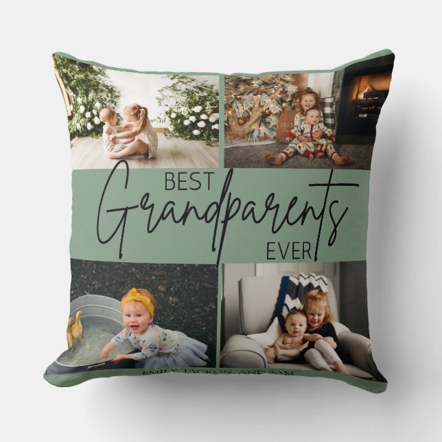 Minimal Chic Green Best Grandparents Photo Throw Pillow (Front)
