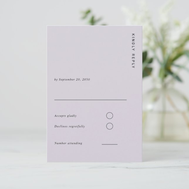 Minimal & Chic Lavender Modern Simple Wedding RSVP Card (Standing Front)