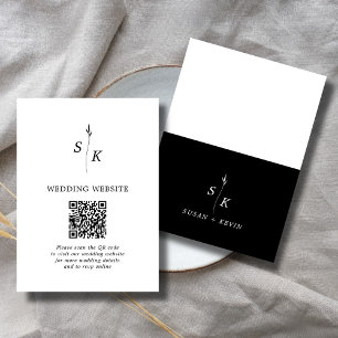 Minimal Chic Leaf Monogram Wedding Website QR Code Enclosure Card