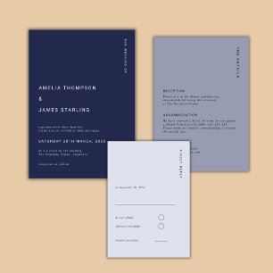 Minimal & Chic Navy Blue Modern Simple Wedding Invitation