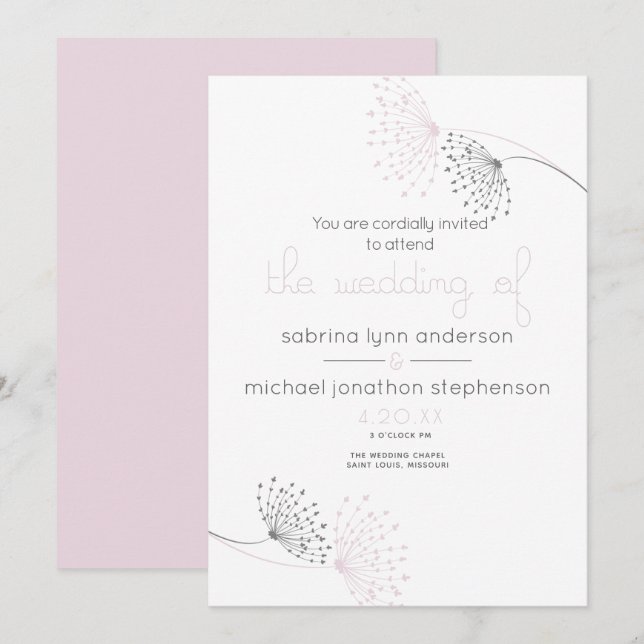 Minimal Chic Pale Pink and Charcoal  Flowers Invitation (Front/Back)