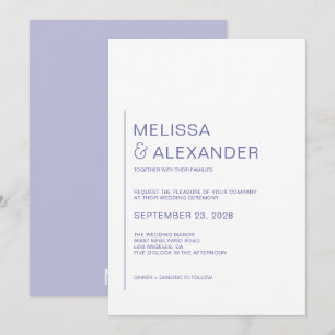 Minimal chic periwinkle white wedding invitation