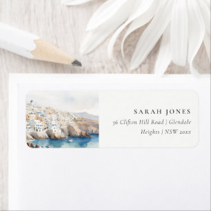 Minimal Chic Santorini Grèce Aquarelle Adresse