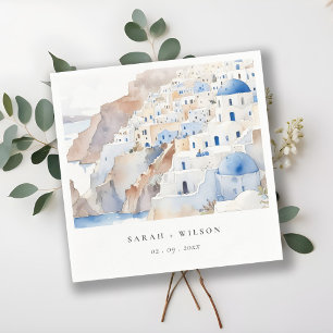 Minimal Chic Santorini Greece Watercolor Wedding Napkin