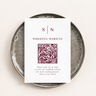 Minimal Chic White and Burgundy QR Code Wedding Enclosure Card