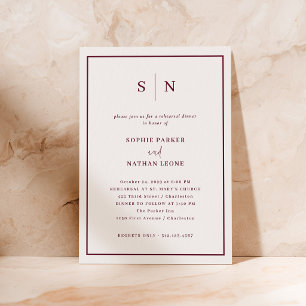 Minimal Chic   White and Burgundy Rehearsal Dinner Invitation