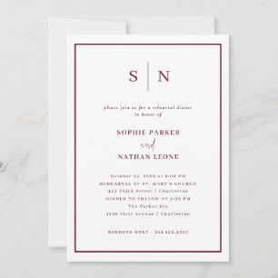 Minimal Chic White and Burgundy Rehearsal Dinner Invitation