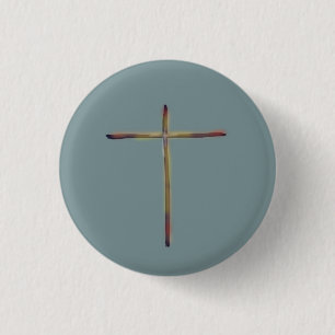 Minimal Christian Cross Blue Green  1 Inch Round Button