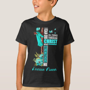 Minimal Christian Cross Teal Ribbon Survivor T-Shirt