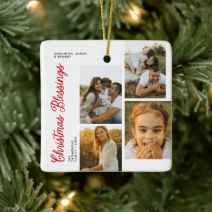 Minimal Christmas Blessings Script Family 6 Photos Ceramic Ornament