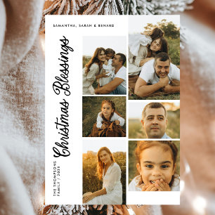 Minimal Christmas Blessings Script Family 6 Photos Holiday Card