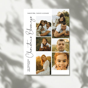 Minimal Christmas Blessings Script Family 6 Photos Holiday Card