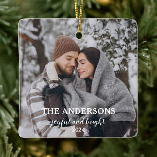 Minimal Christmas Couples Photo Ceramic Ornament