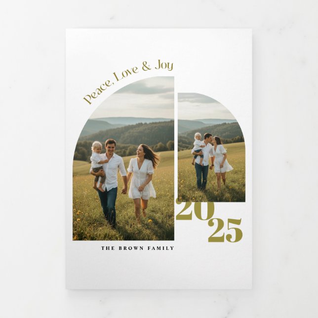 Minimal Christmas Family Arch Photo Tri-Fold Announcement (Cover)