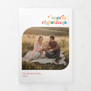Minimal Christmas Family Photo Collage Greetings Tri-Fold Card