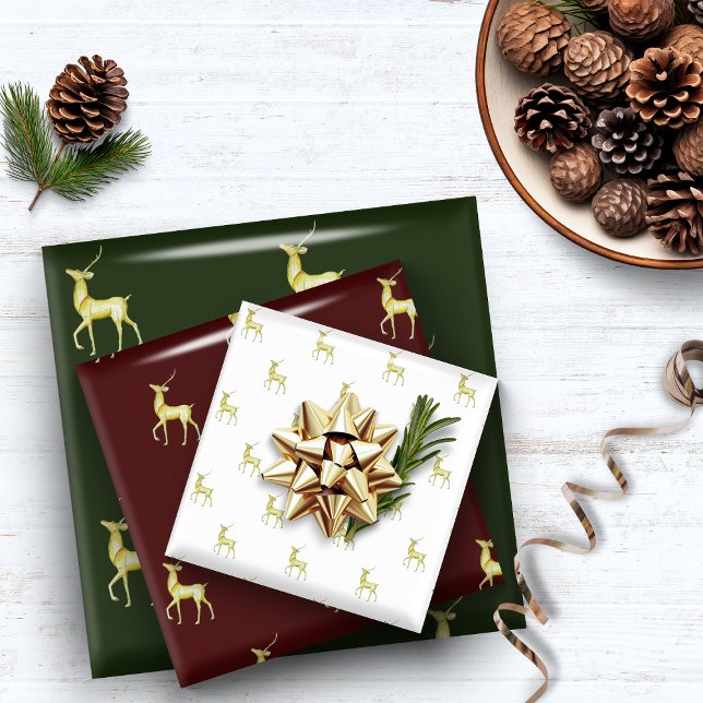 Minimal Christmas Gold Reindeer Wrapping Paper Sheet (Creator Uploaded)