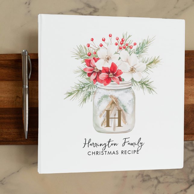 Minimal Christmas Mason Jar Family Monogram Recipe Binder (Creator Uploaded)