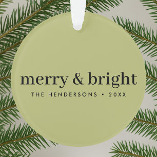 Minimal Christmas Merry and Bright Olive Green Ornament