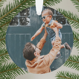 Minimal Christmas Merry and Bright Photo Olive Ornament