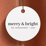 Minimal Christmas | Merry and Bright Simple White  Favour Tags<br><div class="desc">Simple,  stylish,  minimalist christmas gift tags with a modern minimalist typographic quote "merry & bright" in black on a clean minimal white background. The name,  year and greeting can be easily customized for a personal touch,  perfect for the festive season! #christmas #merryandbright #minimal</div>