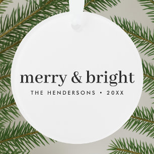 Minimal Christmas Merry and Bright Simple White Ornament